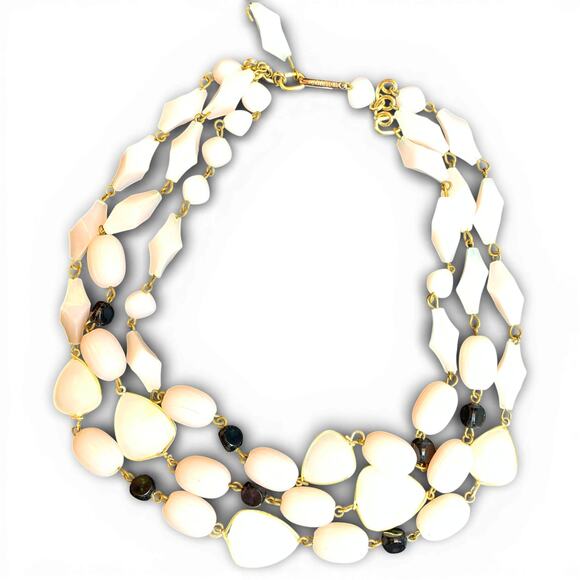 Signed W. Germany Necklace - Pink and Black Lucite Triple Strand 50s - Picture 7 of 7